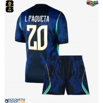 Otroški Nogometni dresi Brazilija Lucas Paqueta #20 Gostujoči SP 2026 Kratek Rokav (+ Kratke hlače)